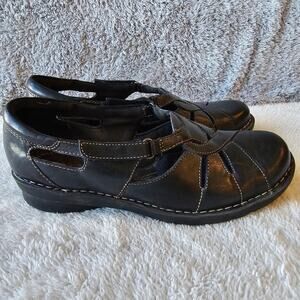 Clarks Women's Nikki Regatta Leather Bendable Loafer Shoes Size 8W Black Comfort